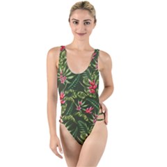 Tropical Flowers High Leg Strappy Swimsuit by goljakoff