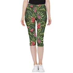 Tropical Flowers Inside Out Lightweight Velour Capri Leggings  by goljakoff