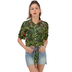 Tropical Flowers Tie Front Shirt  by goljakoff