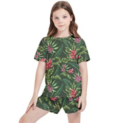 Tropical Flowers Kids  Tee And Sports Shorts Set