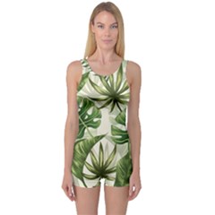 Green Leaves One Piece Boyleg Swimsuit by goljakoff