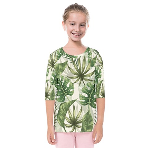 Green Leaves Kids  Quarter Sleeve Raglan Tee by goljakoff