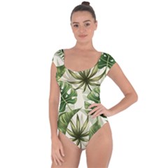 Green Leaves Short Sleeve Leotard  by goljakoff