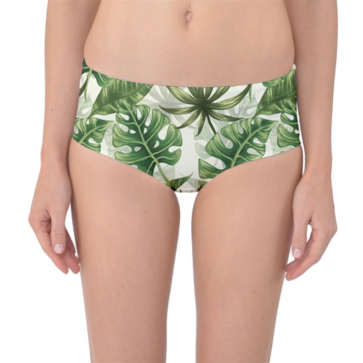 Green leaves Mid-Waist Bikini Bottoms