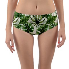 Green Leaves Reversible Mid-waist Bikini Bottoms by goljakoff