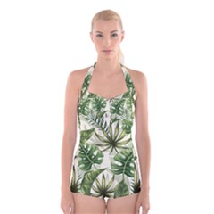 Green Leaves Boyleg Halter Swimsuit  by goljakoff