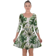 Green Leaves Quarter Sleeve Skater Dress by goljakoff