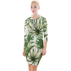 Green Leaves Quarter Sleeve Hood Bodycon Dress by goljakoff