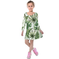 Green Leaves Kids  Long Sleeve Velvet Dress by goljakoff