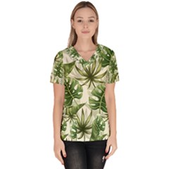 Green Leaves Women s V-neck Scrub Top by goljakoff