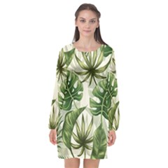 Green Leaves Long Sleeve Chiffon Shift Dress  by goljakoff