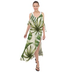 Green Leaves Maxi Chiffon Cover Up Dress by goljakoff