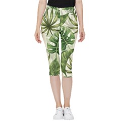 Green Leaves Inside Out Lightweight Velour Capri Leggings  by goljakoff