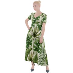 Green Leaves Button Up Short Sleeve Maxi Dress by goljakoff