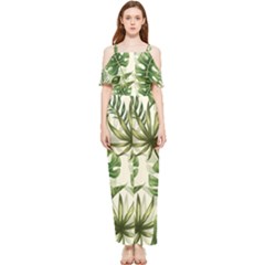 Green Leaves Draped Sleeveless Chiffon Jumpsuit