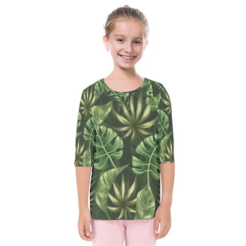 Green Leaves Kids  Quarter Sleeve Raglan Tee by goljakoff