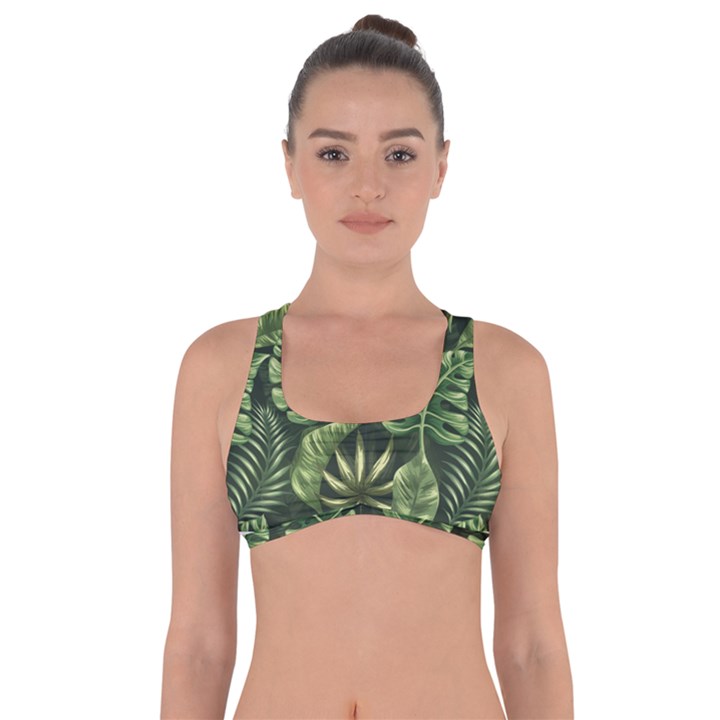 Green leaves Got No Strings Sports Bra