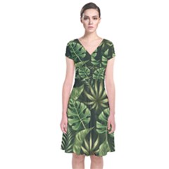 Green Leaves Short Sleeve Front Wrap Dress by goljakoff