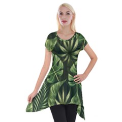 Green Leaves Short Sleeve Side Drop Tunic by goljakoff