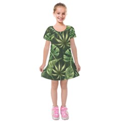 Green Leaves Kids  Short Sleeve Velvet Dress by goljakoff