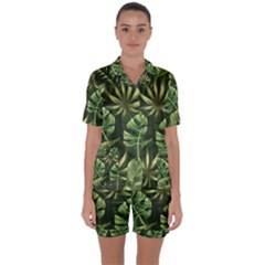 Green Leaves Satin Short Sleeve Pyjamas Set by goljakoff