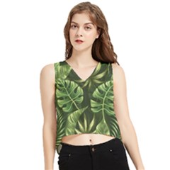 Green Leaves V-neck Cropped Tank Top by goljakoff