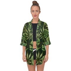 Green Leaves Open Front Chiffon Kimono by goljakoff