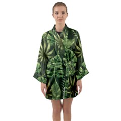 Green Leaves Long Sleeve Satin Kimono by goljakoff