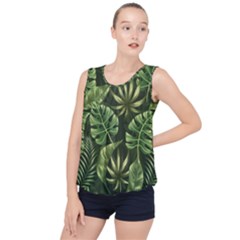 Green Leaves Bubble Hem Chiffon Tank Top by goljakoff