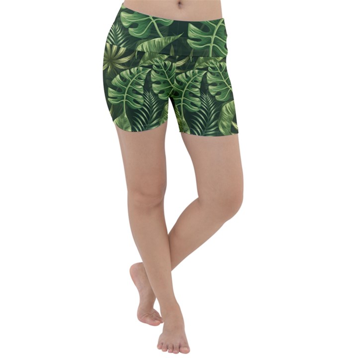 Green leaves Lightweight Velour Yoga Shorts