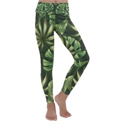 Green Leaves Kids  Lightweight Velour Classic Yoga Leggings by goljakoff