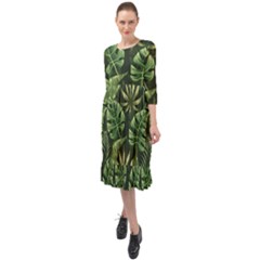 Green Leaves Ruffle End Midi Chiffon Dress by goljakoff