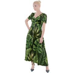 Green Leaves Button Up Short Sleeve Maxi Dress by goljakoff