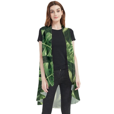 Green Leaves Sleeveless Chiffon Waistcoat Shirt by goljakoff