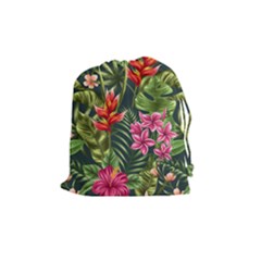 Tropical Flowers Drawstring Pouch (medium) by goljakoff