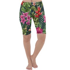 Tropical Flowers Cropped Leggings  by goljakoff