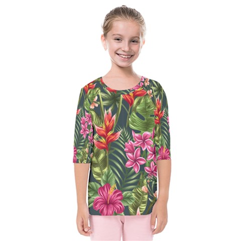 Tropical Flowers Kids  Quarter Sleeve Raglan Tee by goljakoff