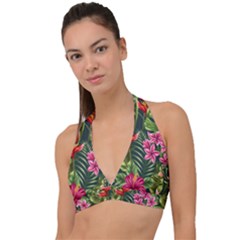 Tropical Flowers Halter Plunge Bikini Top by goljakoff