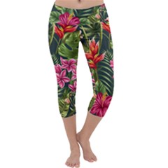 Tropical Flowers Capri Yoga Leggings by goljakoff