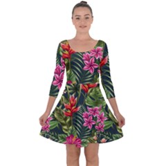 Tropical Flowers Quarter Sleeve Skater Dress by goljakoff