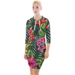 Tropical Flowers Quarter Sleeve Hood Bodycon Dress by goljakoff