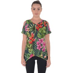 Tropical Flowers Cut Out Side Drop Tee by goljakoff