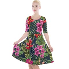 Tropical Flowers Quarter Sleeve A-line Dress by goljakoff