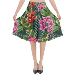 Tropical Flowers Flared Midi Skirt by goljakoff