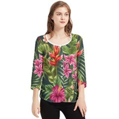 Tropical Flowers Chiffon Quarter Sleeve Blouse by goljakoff