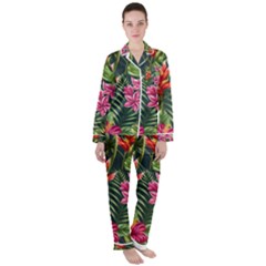 Tropical Flowers Satin Long Sleeve Pyjamas Set by goljakoff