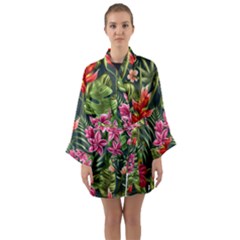 Tropical Flowers Long Sleeve Satin Kimono by goljakoff