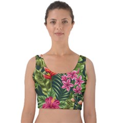 Tropical Flowers Velvet Crop Top by goljakoff