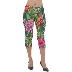 Tropical Flowers Lightweight Velour Capri Leggings  by goljakoff