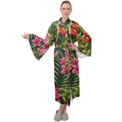 Tropical Flowers Maxi Velour Kimono by goljakoff